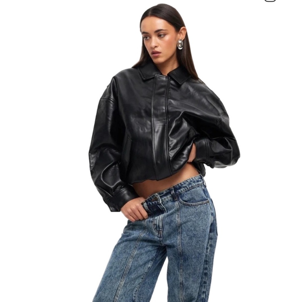 Lioness Vegan leather Kenny Bomber Jacket Jet Black A2 Size Small